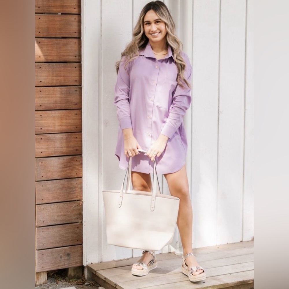 NWT Smash + Tess Diversion Dress pockets violet oversized xXS buttons stretch - Picture 2 of 4